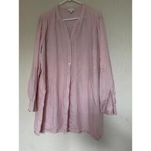 J. JILL Love Linen Tunic Blouse Womens Sz 2X Baby Pink Button-Up LS Lightweight